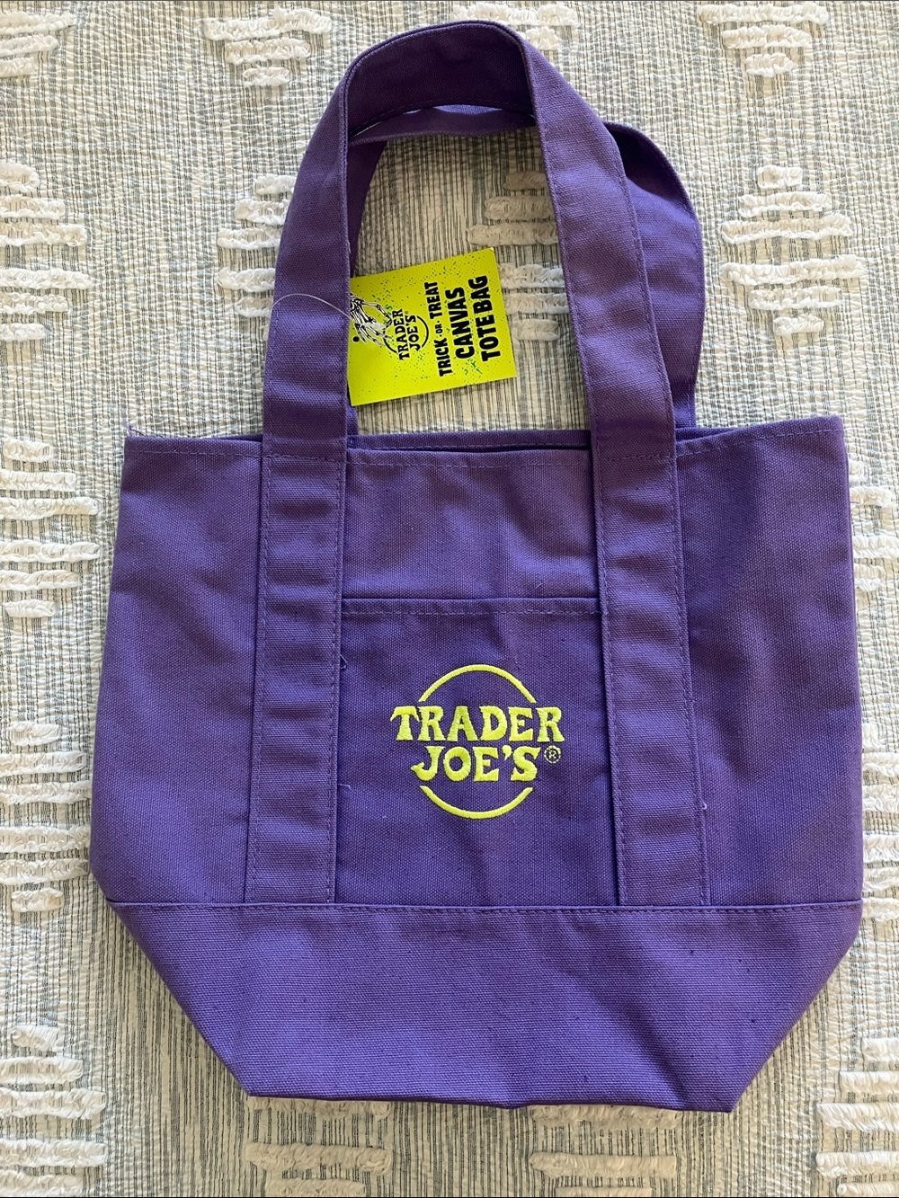 Trader Joe's collectible Purple Canvas Tote Bag with Yellow Logo